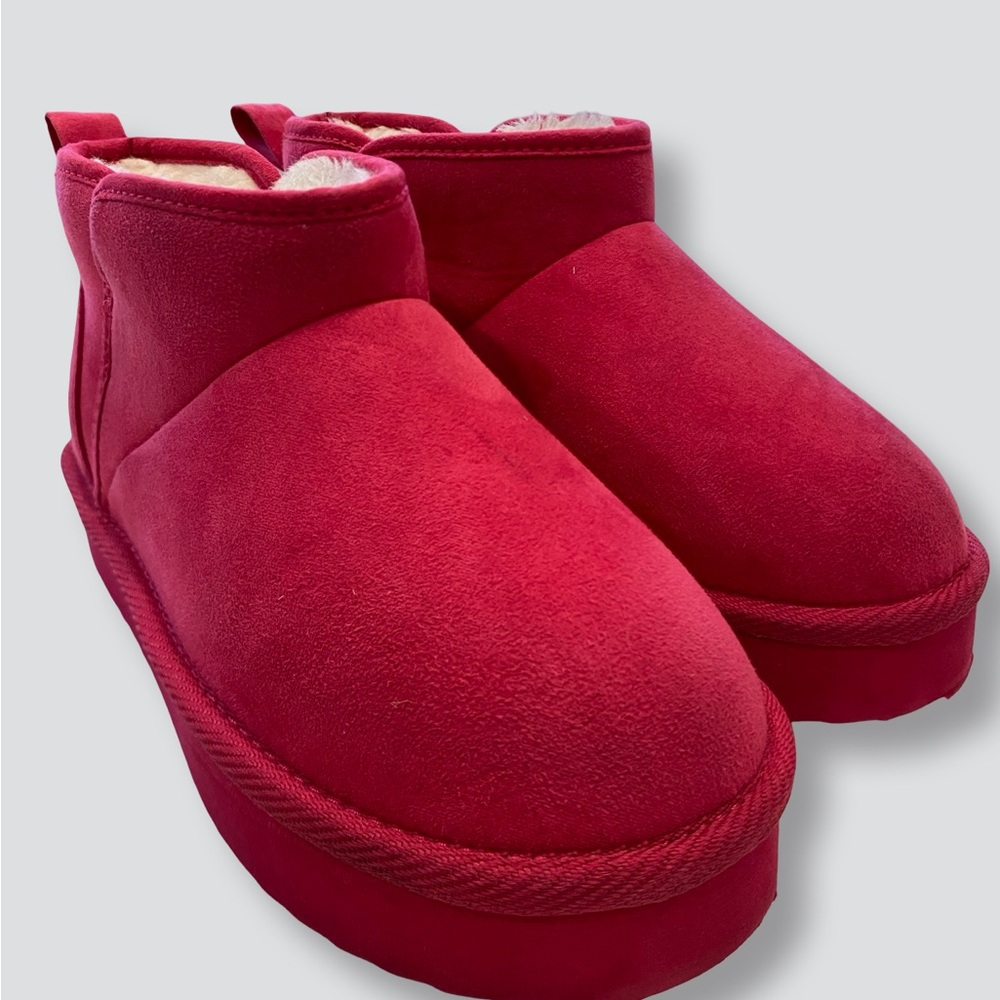 Pink Faux Suede Ankle Boots